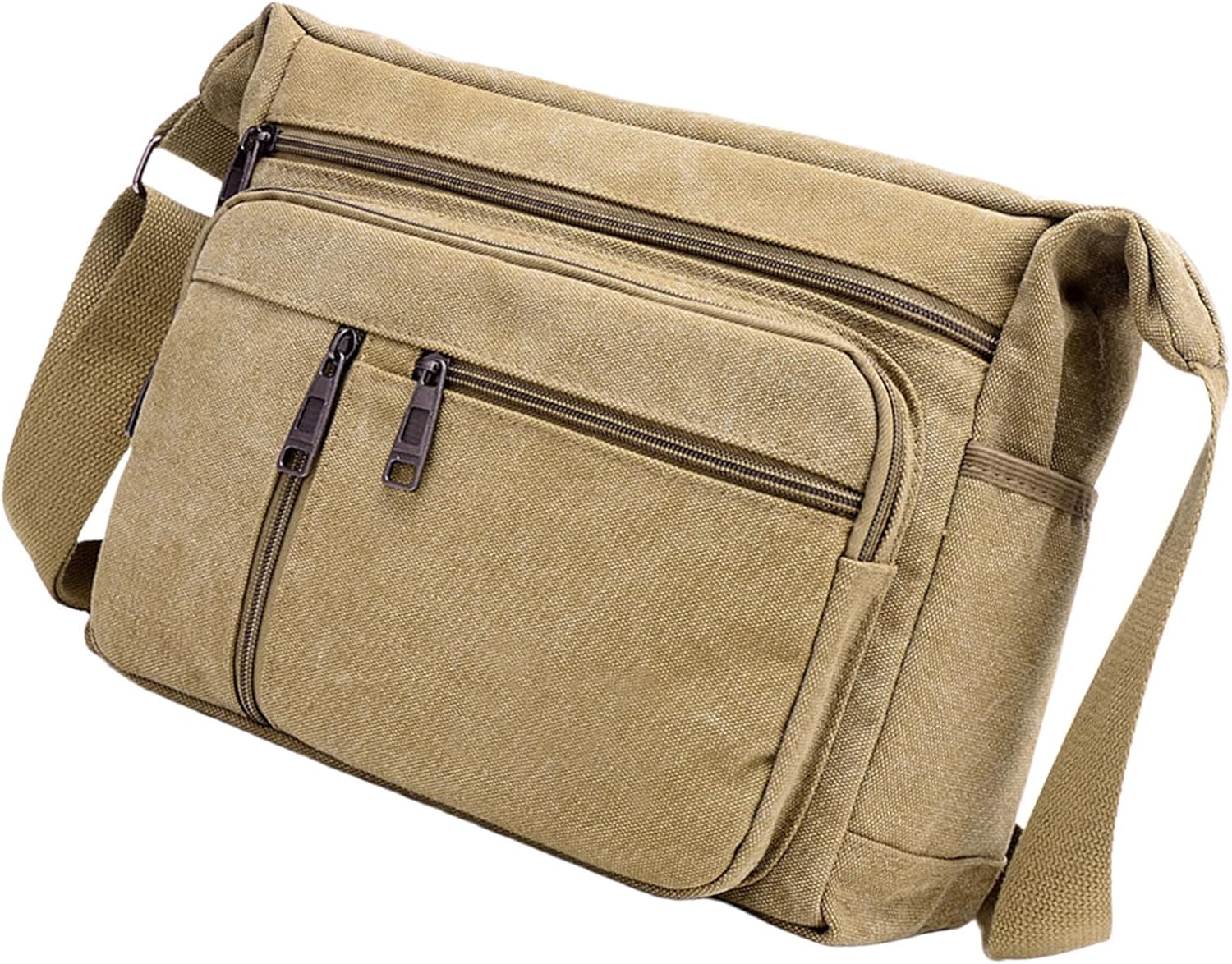 メンズ ヴィンテージ ブリティッシュスタイル 本革 クロスボディバッグ - トップレイヤー牛革、カジュアル サドルチェストパック、 キャンバス クロスボディ バッグ メンズ カジュアル ショルダーバッグ 大容量 マルチレイヤー サッチェル 旅行や仕事用, イエロー