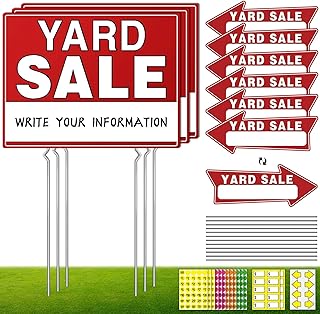 14pcs Yard Sale Signs, 17" x 13", Double Sided with Metal Stake, Pricing Stickers, Directional Arrows & Neon Stickers, Garage Sale Supplies