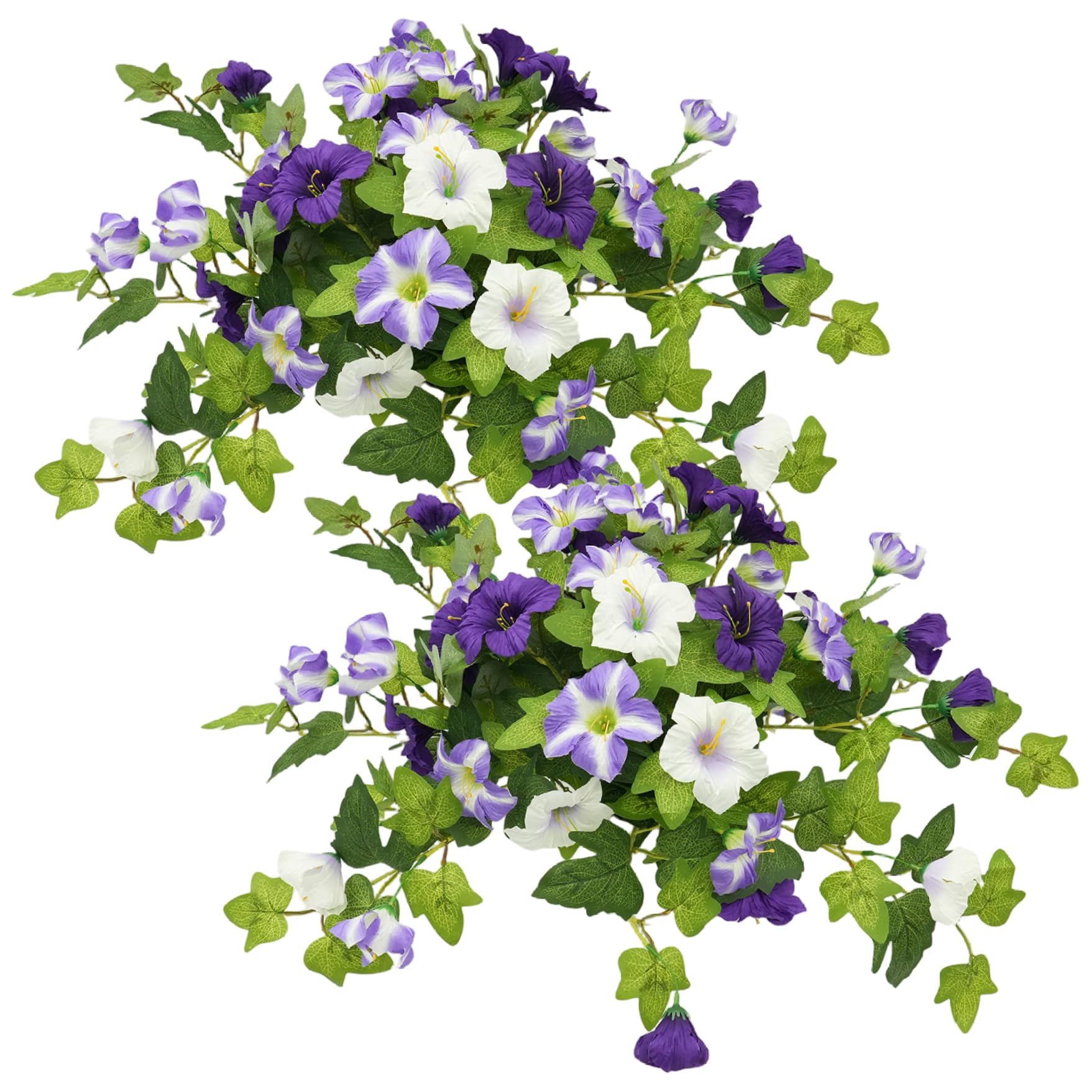 Fleurs artificielles pour l'extérieur : lot de 2 pétunias violets et blancs