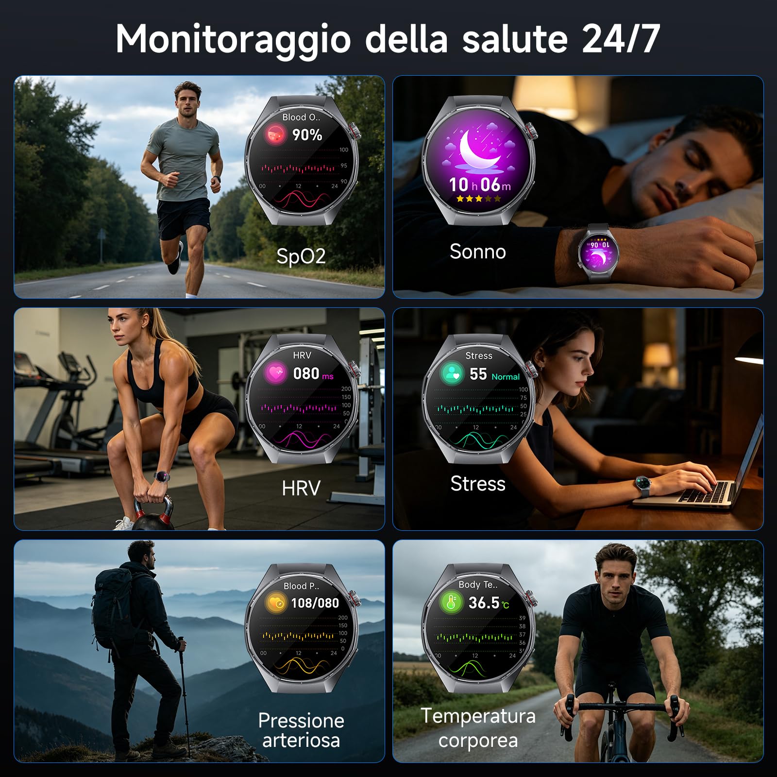 Smartwatch Uomo Con ECG/Pressione Sanguigna/AI Salute/Micro-Check-Up,Nero
