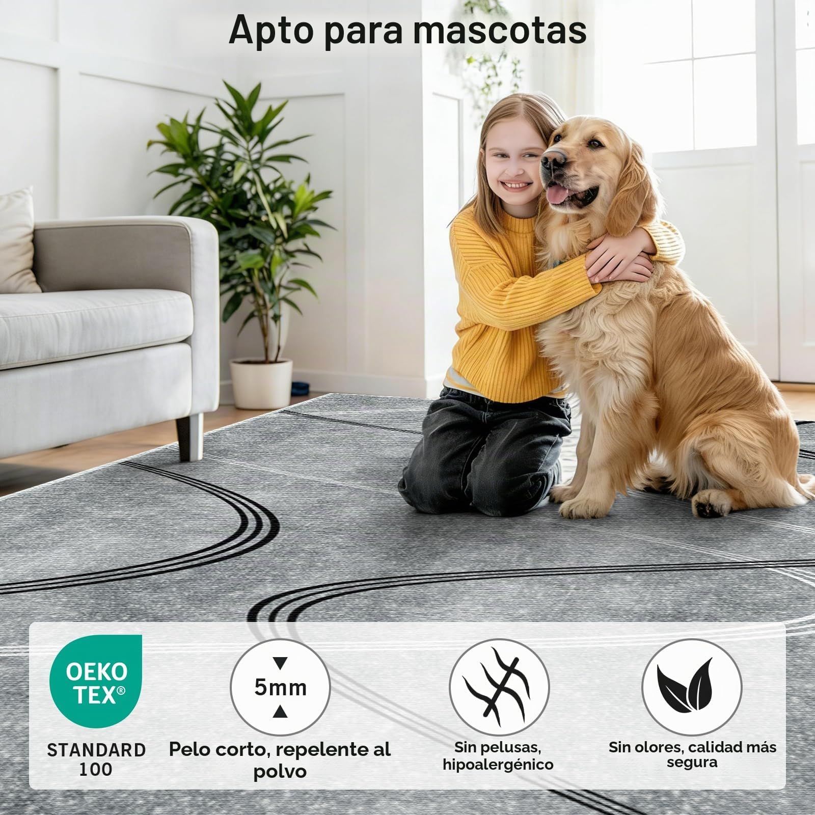 Alishomtll Alfombra de salón gris de pelo corto, 160 x 230 cm, diseño de líneas geométricas, con parte inferior antideslizante, moderna, suave, lavable, alfombra de cocina para dormitorio, entrada y