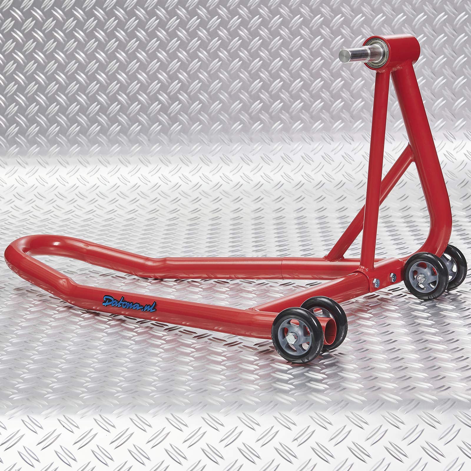 Einarm Motorrad Montageständer - Hinterradständer für einseitige Schwinge mit 21,7 & 25,7 mm Aufnahme - 200 kg Tragkraft, 4 Rollen, Schwarz