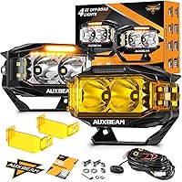 Auxbeam V-MAX 4 Inch 72W LED Pod Driving Lights - Rectangle Side Shooter Offroad Spotlights w/ Amber DRL, 270° Combo Beam, 6 Modes, Pair