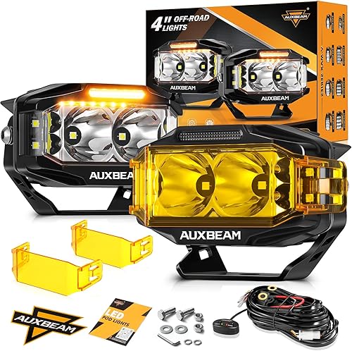 Auxbeam Serie V-MAX, luces LED todoterreno de 4 pulgadas, 72W, focos cúbicos rectangulares laterales con DRL ámbar, haz combinado de 270, 6 modos de