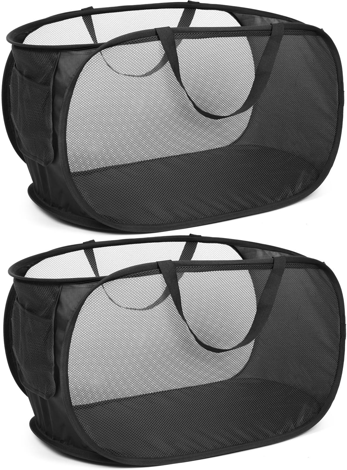 2pcs Collapsible Mesh Laundry Baskets, Pop Up Laundry Hamper with Side Pocket, with Reinforced Carry Handles，for Laundry, Bathroom, Kids Room, Dorm or Travel