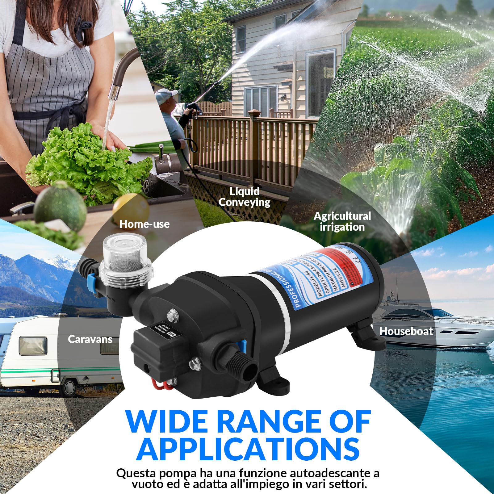 Bomba de Membrana Autocebante12V, 45 PSI, 17 L/min, Bomba de presión de agua Autocebante con Interruptor de Presión, Bomba de Agua Automática con Filtro Rápido, para Riego de Jardín, Caravanas, Barcos