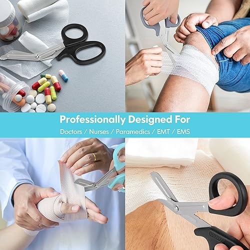 Miniatura 2 de Tijeras de trauma premium paquete de 3  Tijeras médicas de 7.5 pulgadas para enfermeras, EMT y primeros auxilios  Negro, cielo aguamarina, gris