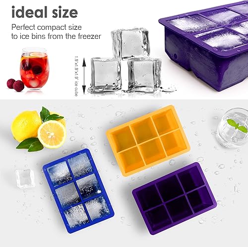 Miniatura 5 de Paquete de 3 bandejas para cubitos de hielo, moldes de silicona de gran tamaño con tapas extraíbles, reutilizables y sin BPA para whisky, cóctel,