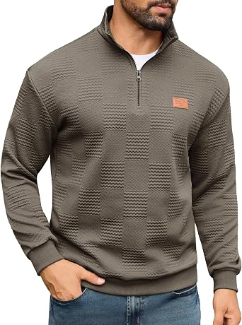 URRU Mens Quarter Zip Pullover Sweatshirt Mock Neck Long Sleeve Sweater Slim Fit Casual Polo Sweaters