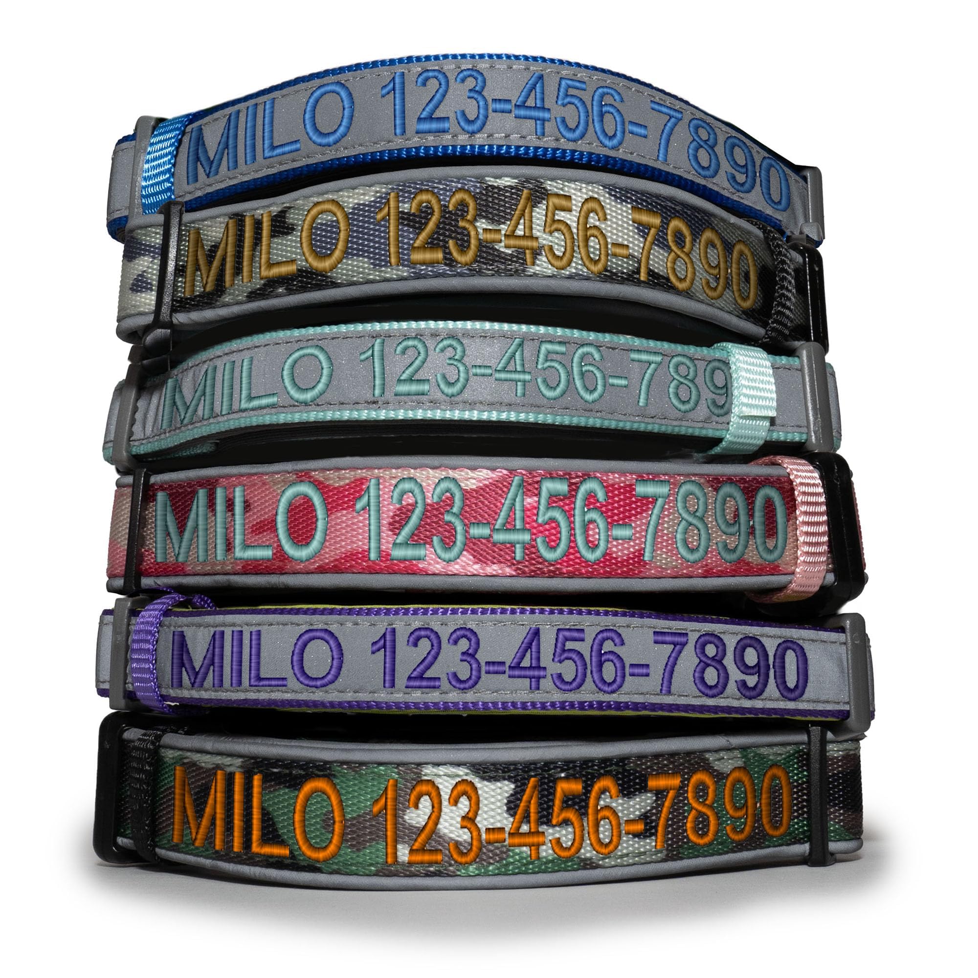 Pawtitas Personalized Reflective Padded Dog Collar with Name Phone Number - Adjustable, Customized for Large Dogs - Blue