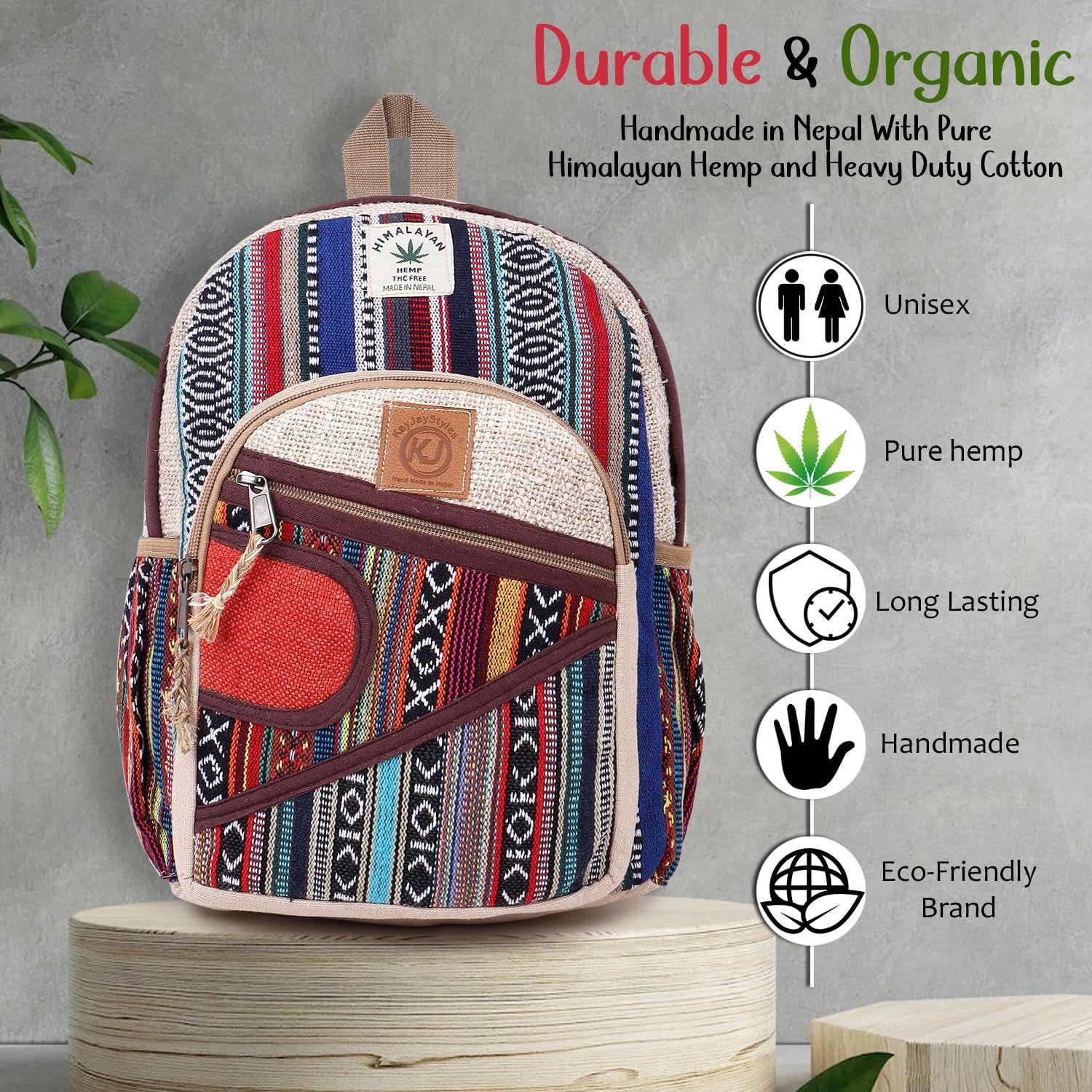 Small Lightweight Daypack Backpack Handmade Himalayan Hemp Travel, Hiking, Purse