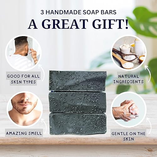 Miniatura 3 de Amerii Barra de jabón totalmente natural, para hombres, con grano ligero, paquete de 3 alquitrán de pino, limpieza, cuidado de la piel con