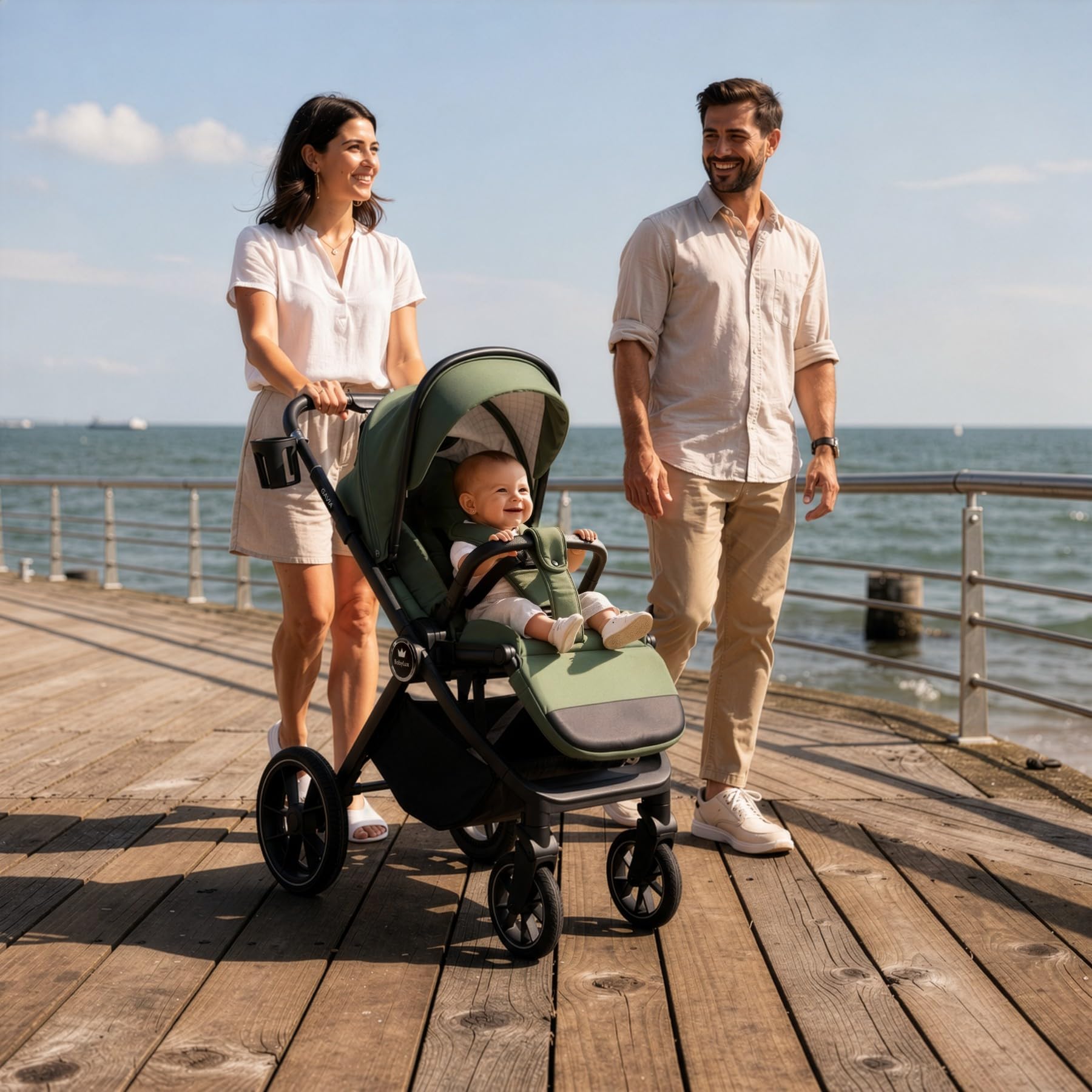 BabyLux® Passeggino 4in1 GAVIA, Set Pieghevole di Passeggino Leggero | Combinati con Navicella, Passeggino da Viaggio, Seggiolino Auto i-Size, Base Auto, 4 posizioni reclinabili, 0-22 kg, UV