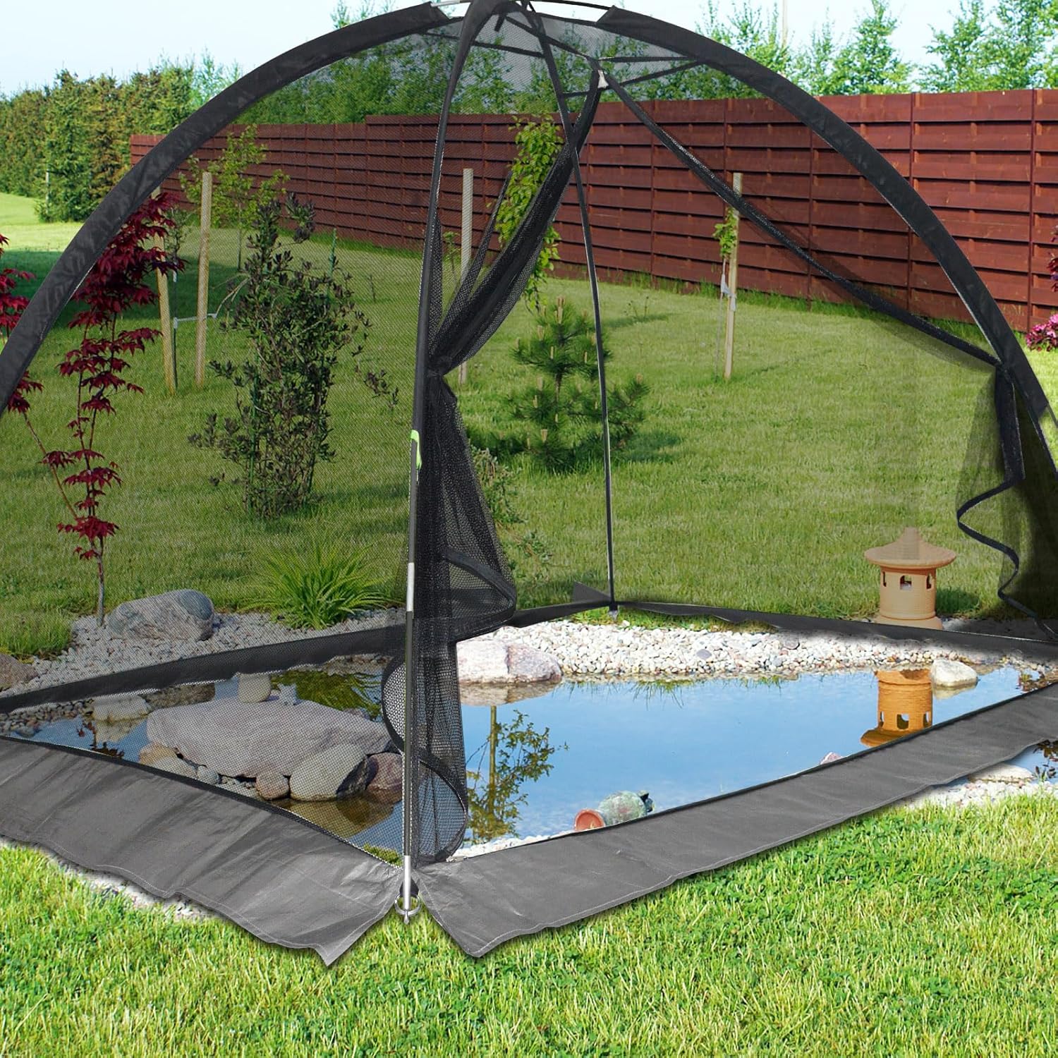 HIGOOD Pond Net Covers Dome for Outdoor Ponds Garden Cover with Zipper & Stakes