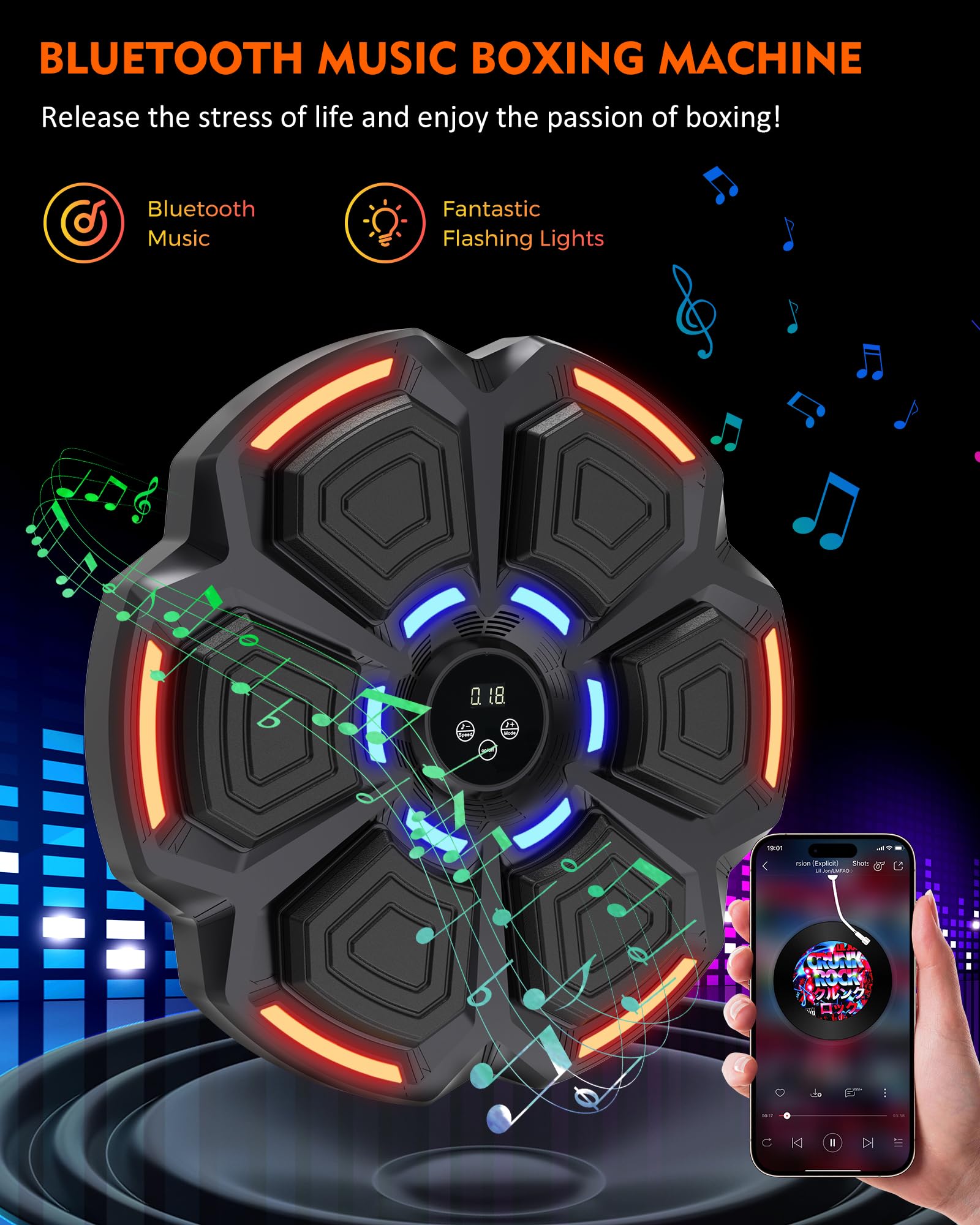 snawowo Music Boxing Machine Adultos - 9 Modos de Velocidad Boxe con Music Pared con Guantes De Boxeo - Máquina de Boxeo con Bluetooth y Recuento Inteligente y Luces al Ritmo de la Música