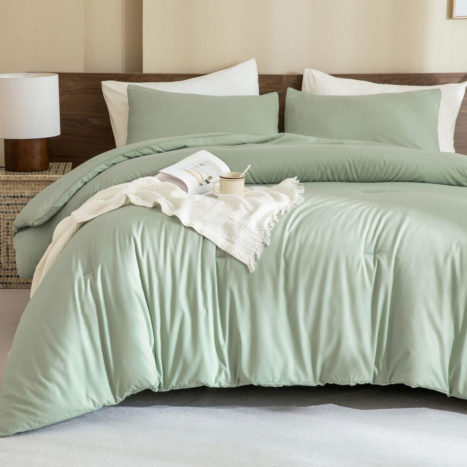 Paxrac Fresh Sage Green Queen Comforter Set, Boho Summer 3