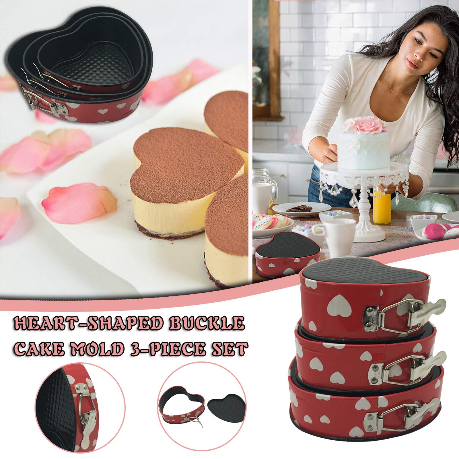 Lot de 3 moules à gâteau en forme de cœur avec inscription « High Live »