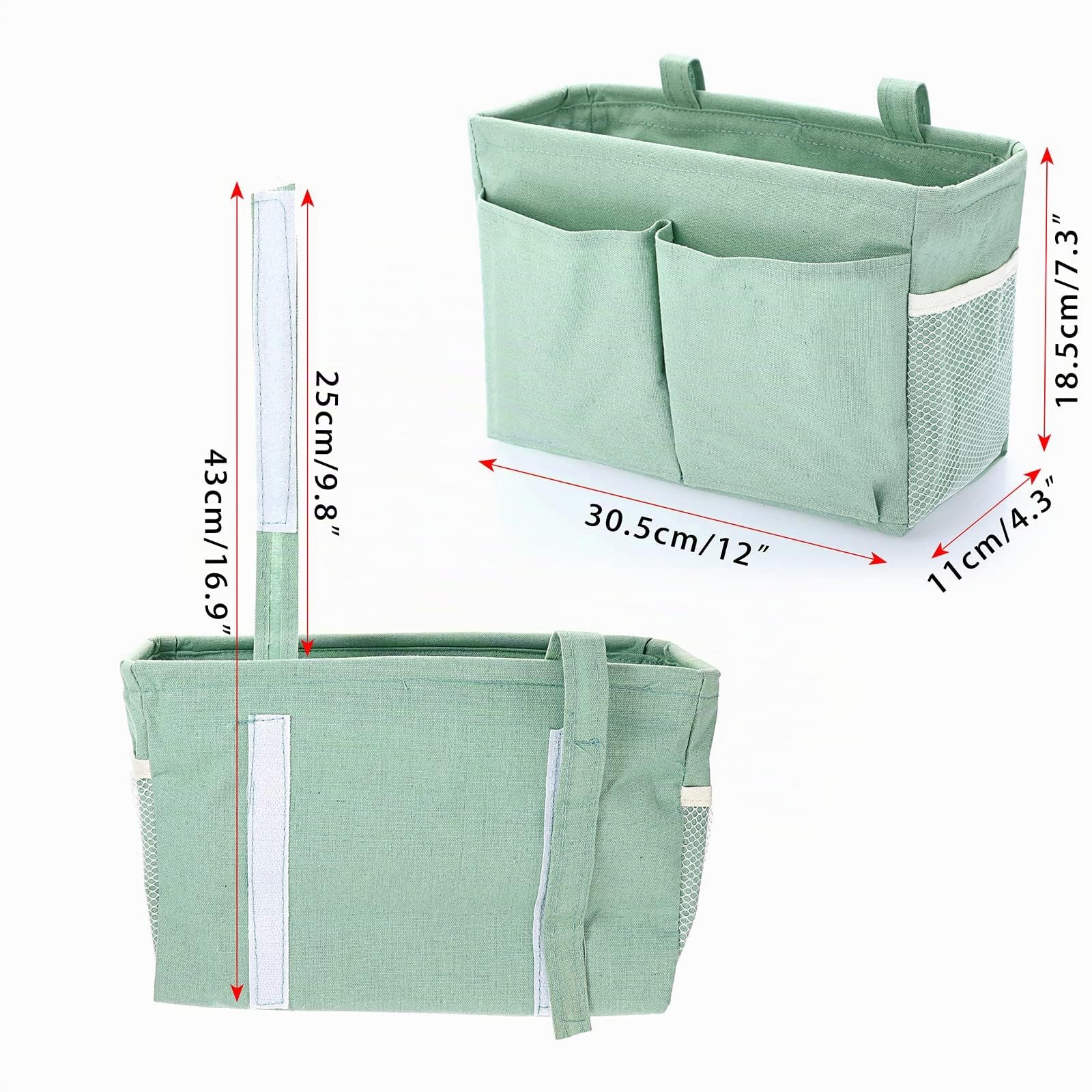 IGNPION Cestini portaoggetti da appendere al comodino in tela, con tasche regolabili, per dormitorio, letto, organizer multiuso per casa, ufficio, scuola, dormitorio, ospedale, verde
