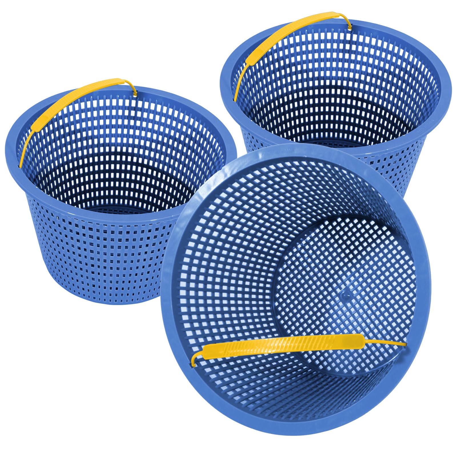 POOLAZA Lot de 3 Paniers Skimmer Piscine 20 cm, ABS Renforcé | ABS Renforcé, Résistant Chlore & Eau Salée, Poignée Jaune, Lot de 3, pour Piscine Enterrée & Hors Sol