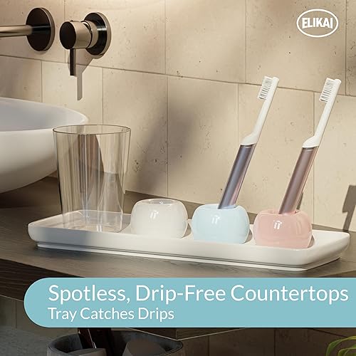 Miniatura 4 de Soporte pequeño para cepillos de dientes para baños con bandeja, soporte para cepillos de dientes con soporte de cepillado de dientes, soporte de