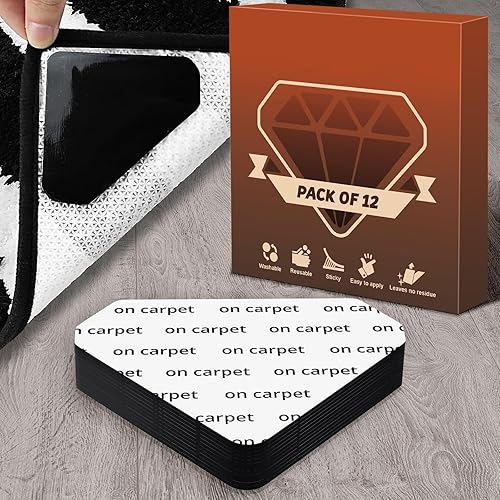 Paquete de 12 agarraderas para alfombras, agarre para alfombras para suelos de madera dura, antideslizantes, lavables, cintas de alfombra para disponible en Yaxa Peru