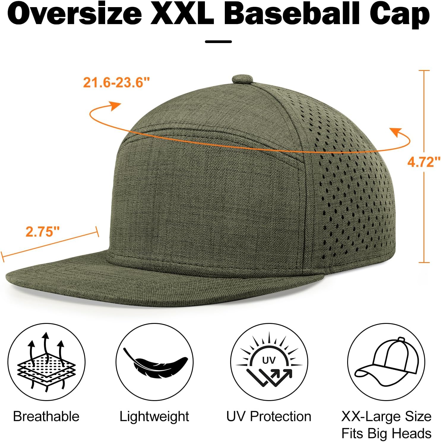 Men's Oversize XXL Flat Brim Baseball Cap Adjustable Performance Snapback Hat Laser Perforated Cap Plus Size for Big Head - Image 4