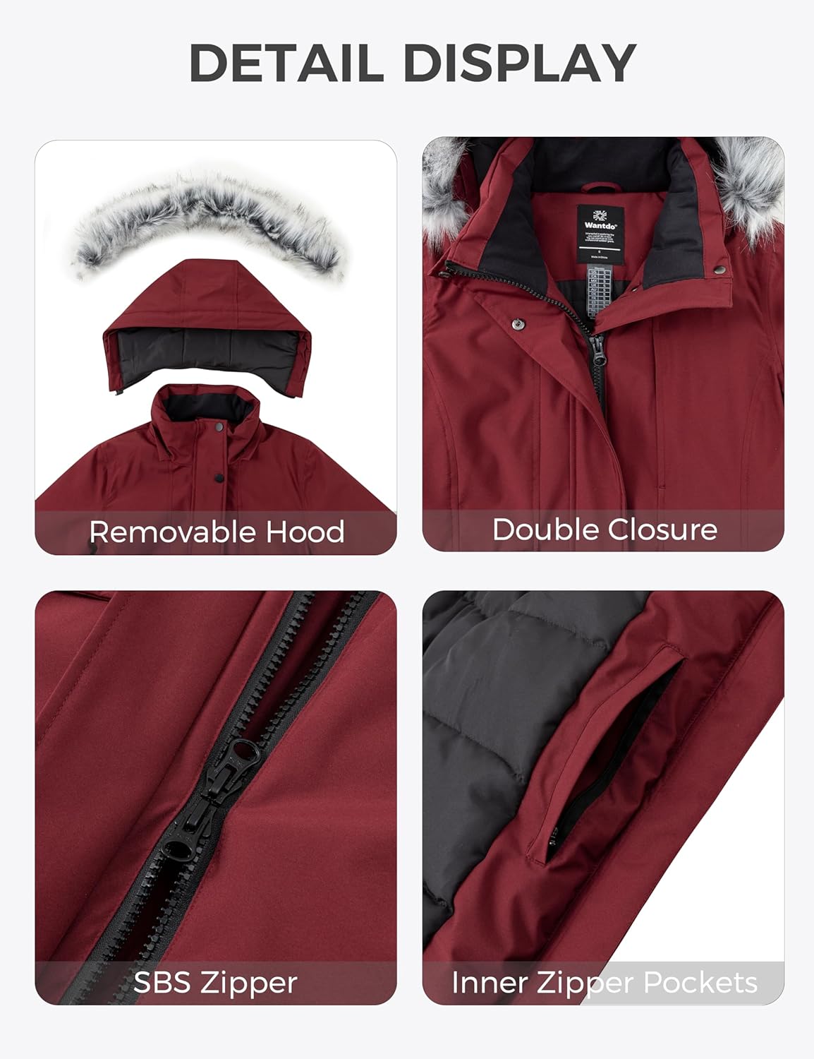 Wantdo Women's Down Jacket Water Resistant Warm Winter Parka Long Puffer Coat with Fur Hooded - Image 5