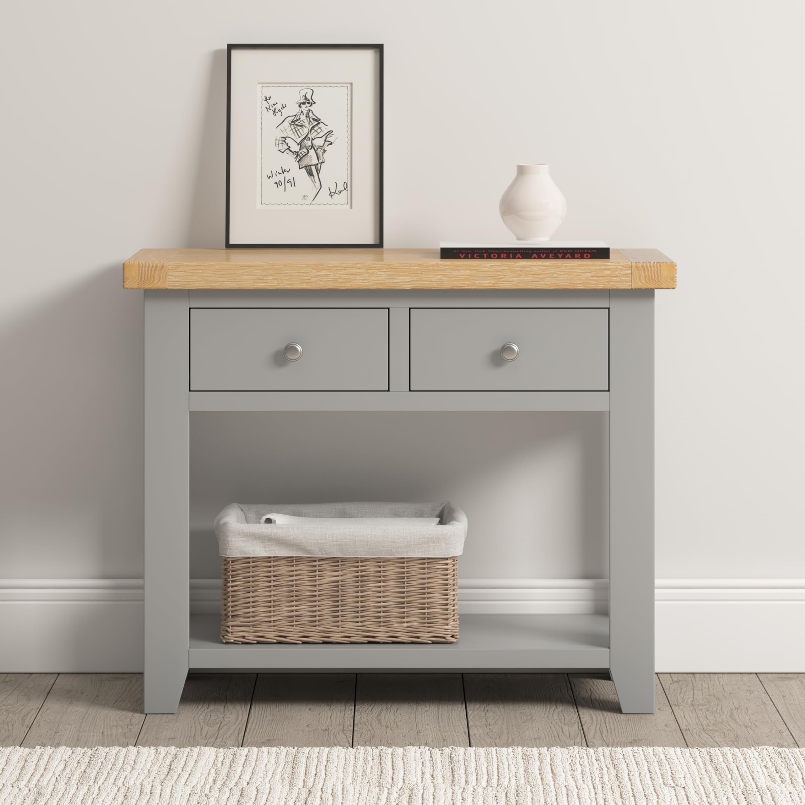 Seconique Windsor 2 Drawer Console Table - Pebble Grey/Oak