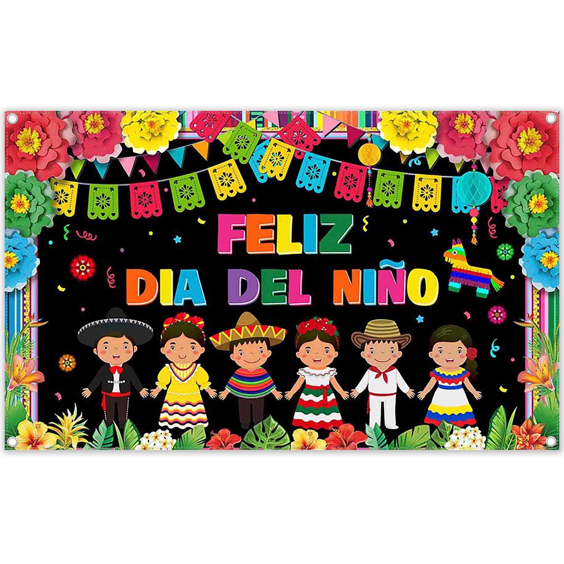 ZTHOME 72x43inch Fabric Feliz Día Del Niño Backdrop for Kids Mexico Children's Day Photography Background School Classroom Party Decorations Photo