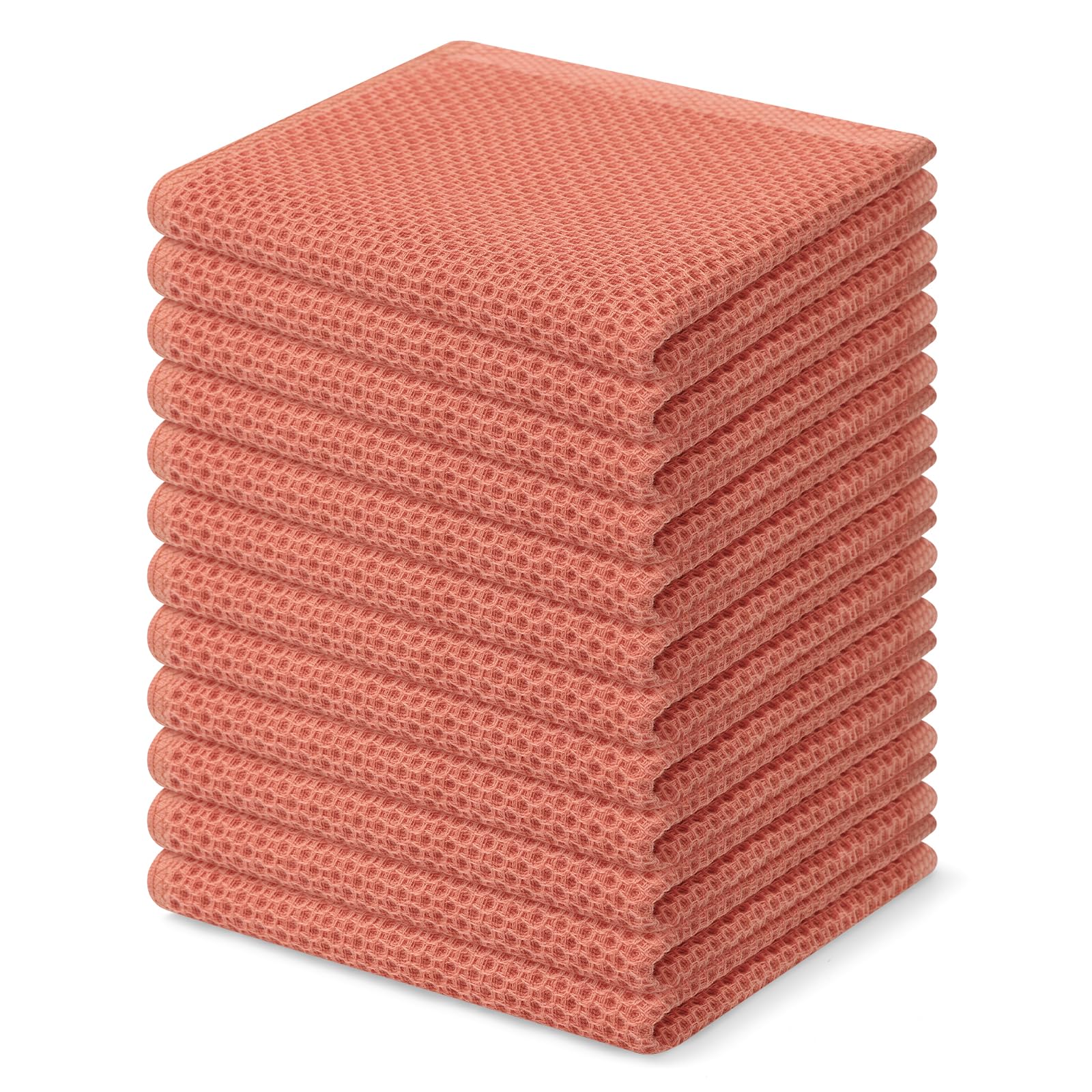 Homaxy 100% Cotton Waffle Weave Kitchen Dish Cloths 12-Pack, Coral