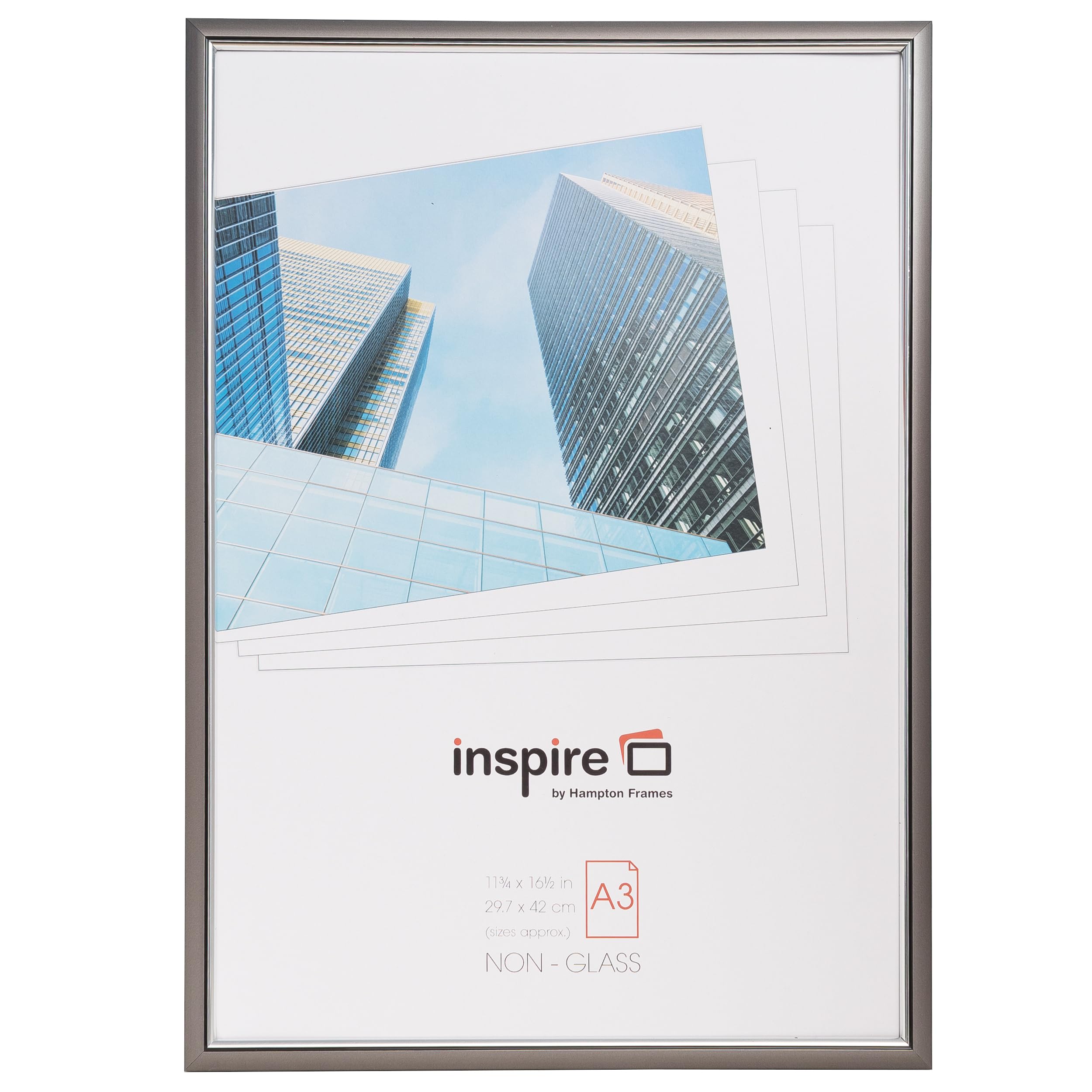 Hampton Frames Grey Photo Frame | A3 30X42cm, Extruded Plastic, Rectangular, Foil Wrapped | Lightweight, Perspex Front, Wall Mount | For Certificates, Posters, Home Or Office Display