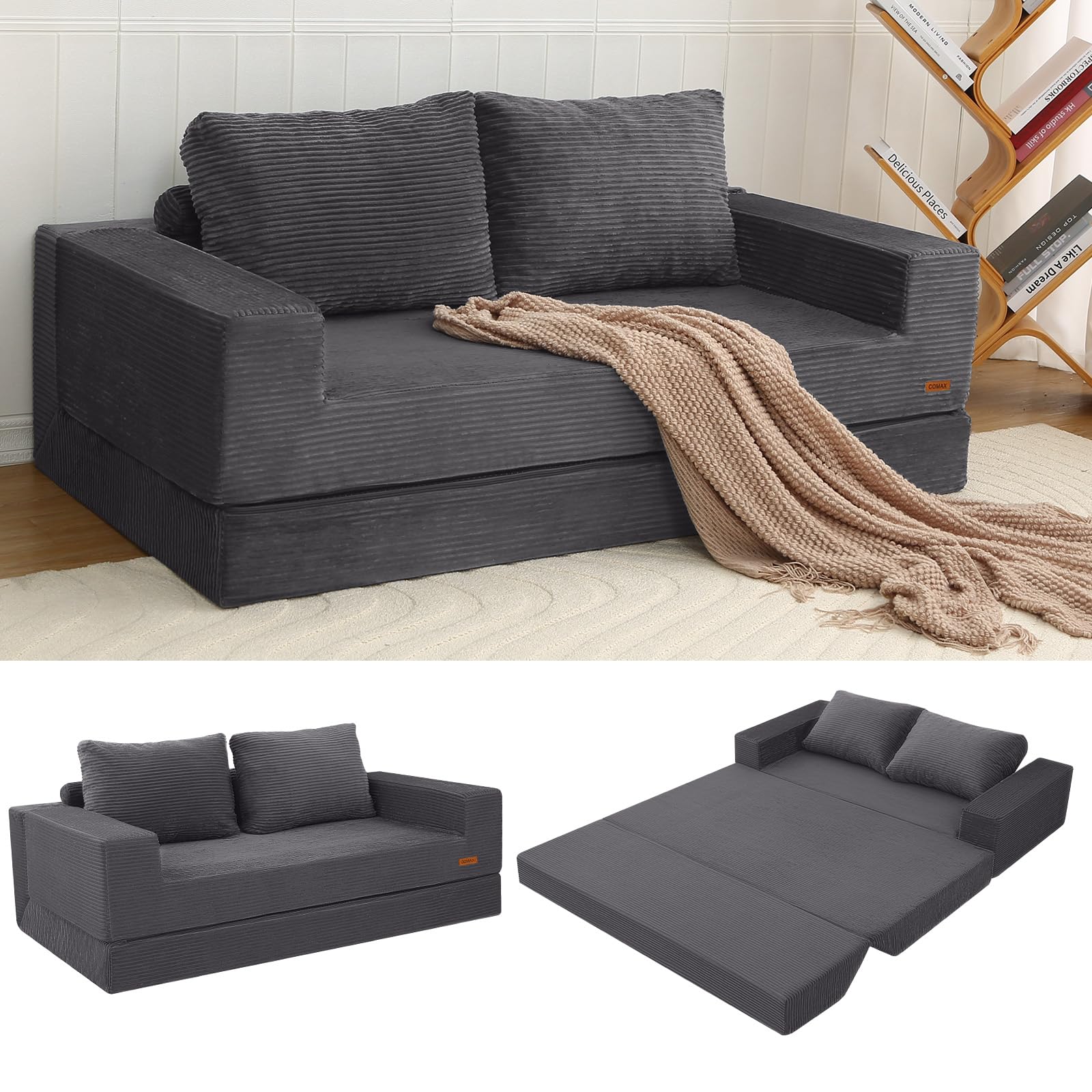 Sofá cama convertible de pana lavable para solucionar falta de espacio