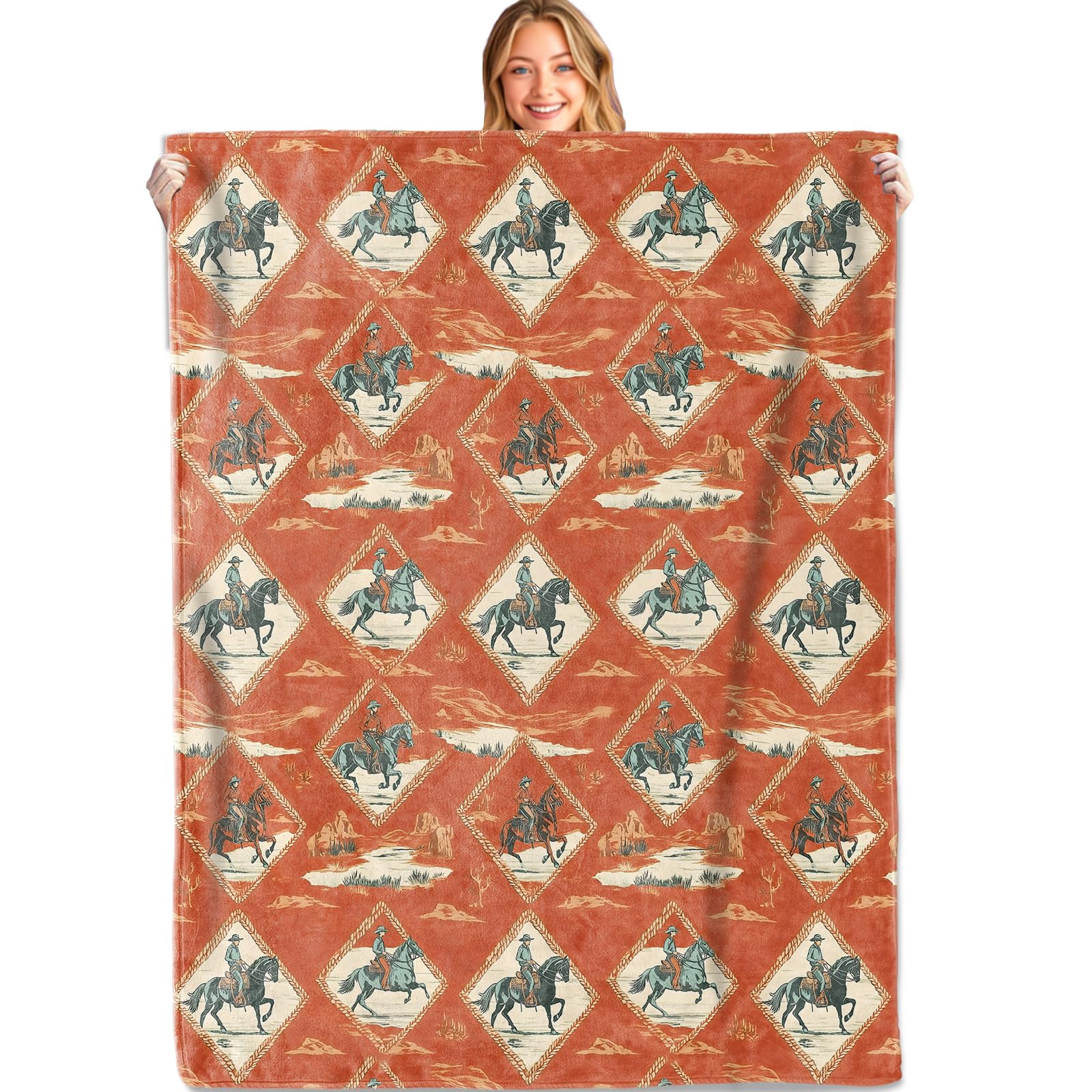 MIEPOS Western Horse Retro Throw Blanket,50x60in,Soft,Lightweight Flannel,Cowboy Rustic Vintage Blankets - Gifts for Girls Women,for Couch Office