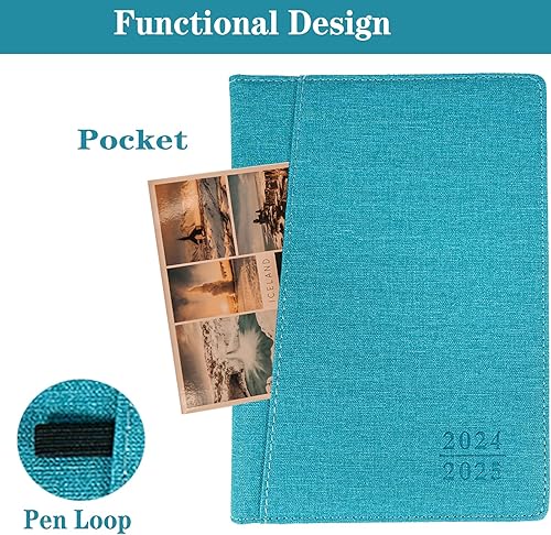 Miniatura 5 de Agenda 2024-2025, agenda semanal y mensual de julio de 2024 a diciembre de 2025 agenda de 18 meses, papel grueso + lazo para bolígrafo + bolsillo +