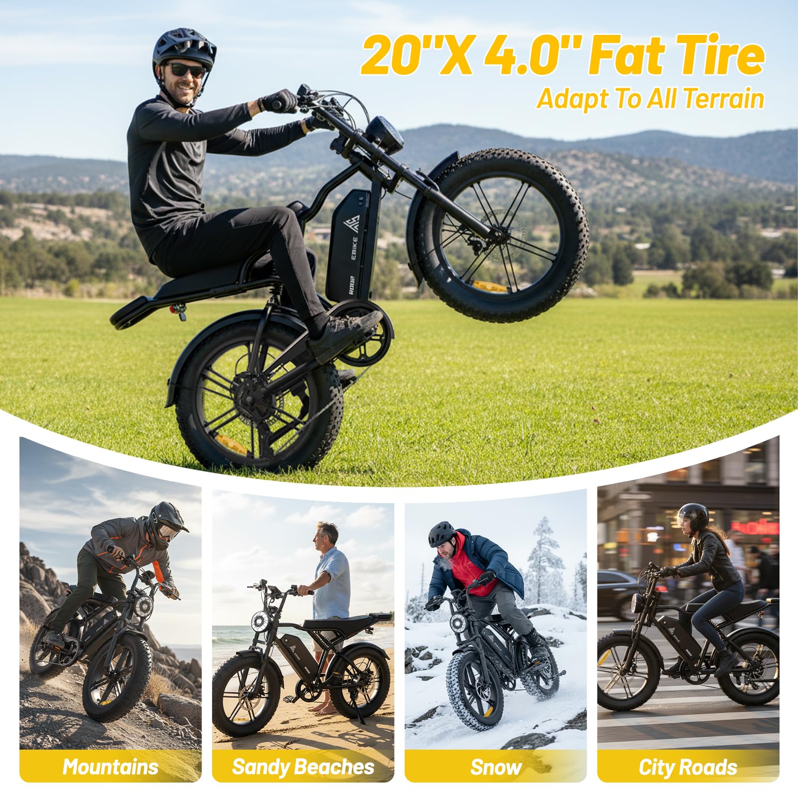 TST Bicicleta Eléctrica para Hombre y Mujer, Neumáticos Gordos 20''*4.0, E-Bike con Control por Aplicación y Suspensión, Batería 48V 15AH/ 25AH Motor 250W Carga Máxima 204kg