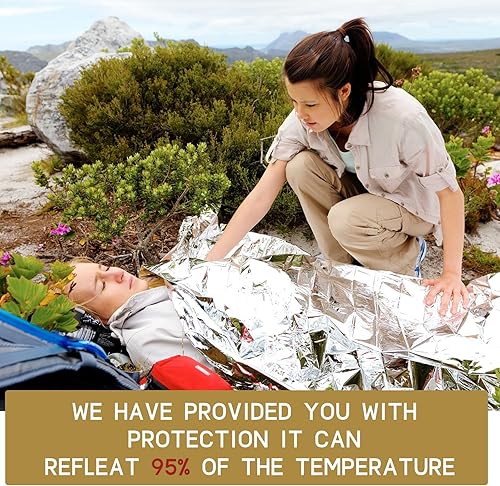 Miniatura 7 de Manta de emergencia a granel Mylar supervivencia térmica, paquete de mantas reflectantes de lámina plateada para frío al aire libre, camping,