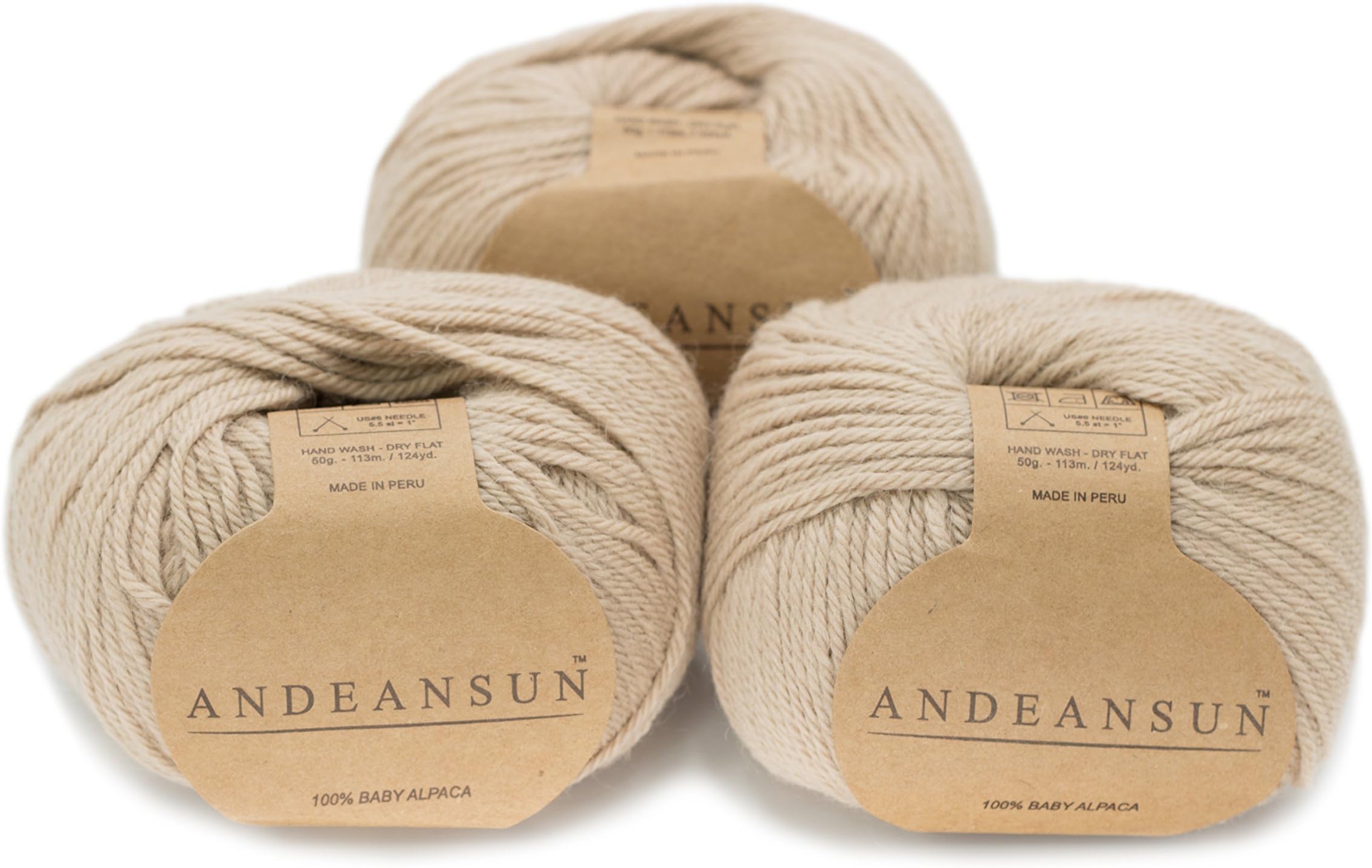 (Set of 3 - Solid Color) 100% Baby Alpaca Yarn Not Wool [328 Yards Total] Beige, #3 DK