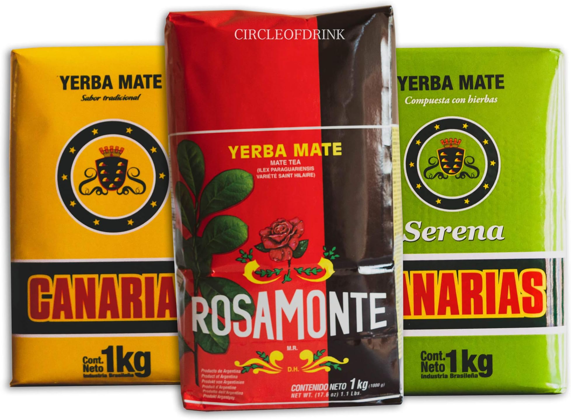 Circle of Drink3kg Yerba Mate Combo - Canarias 1kg - Canarias Serena 1kg - Rosamonte 1kg - (6.6 lbs)