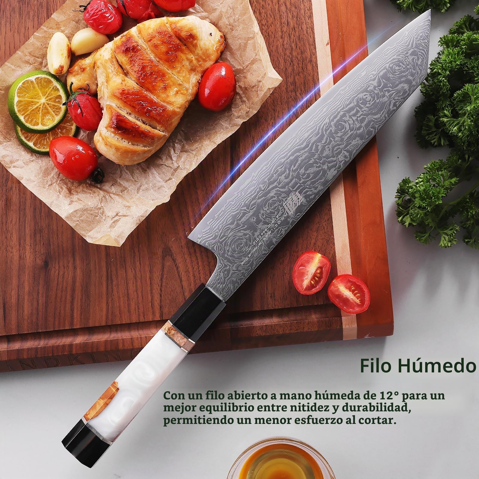 FINDKING Cuchillo Kiritsuke 23cm, Acero Damasco Estilo Japonés BLACK-ROSE | Cuchillo Kiritsuke, hoja 23cm, Acero Damasco, Estilo Japonés, cuchillo cocina, corte preciso, carne verduras