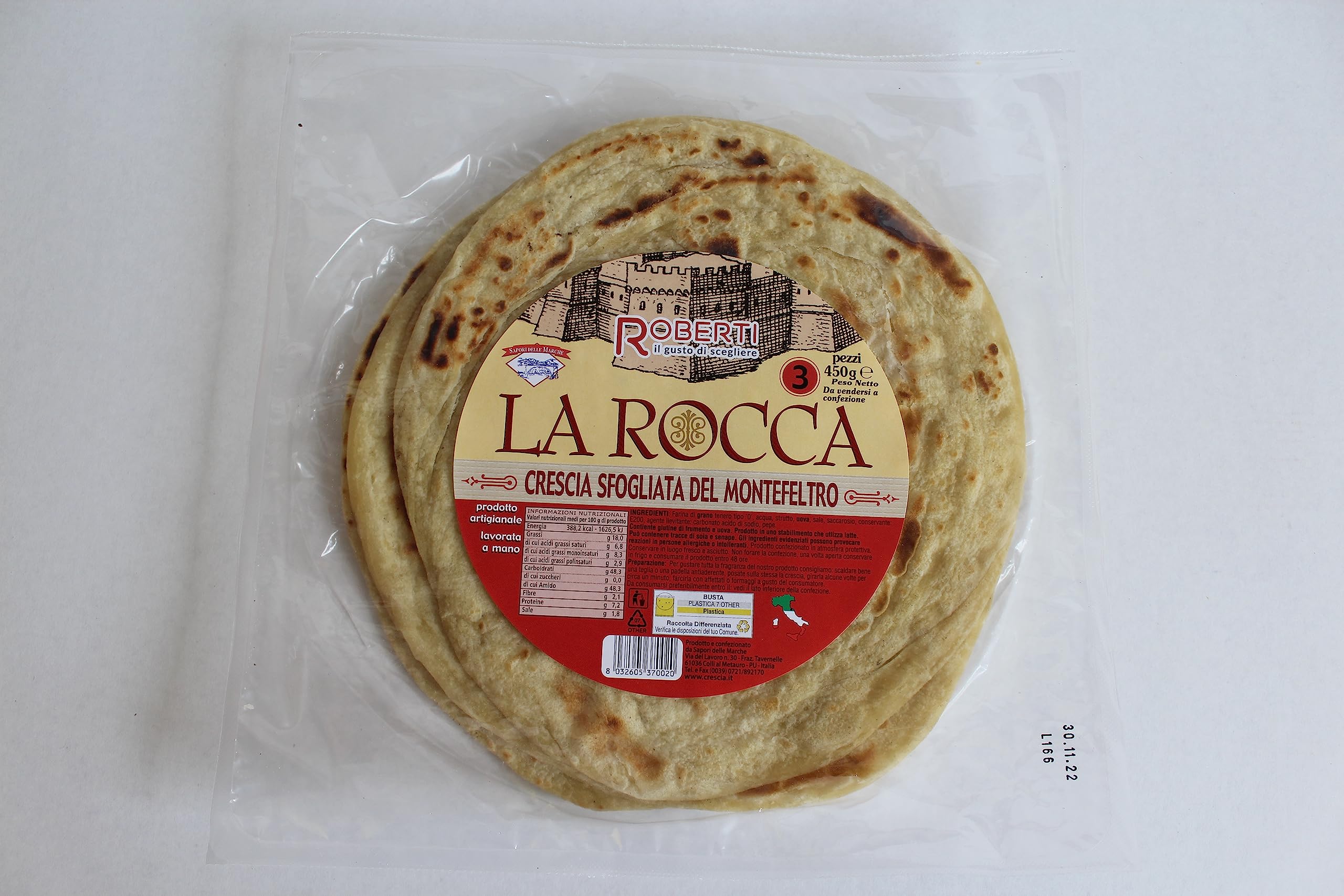 Crescia sfogliata La Rocca 450g (n.1 cartone con 10 confezioni da 450g) SAPORI DELLE MARCHE