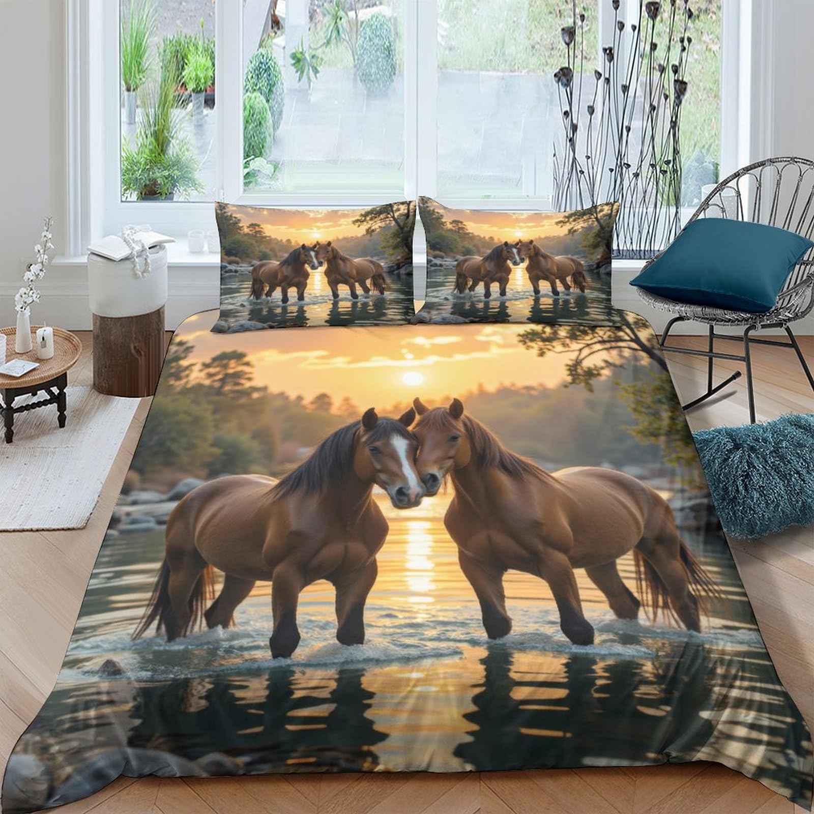 Ctjqhvkz Style-7 3D Printed Sunset Wild Horse Fitted Sheet Microfiber Bedroom Decor Nature Scene Mattress Cover For Home Single（135X200cm）