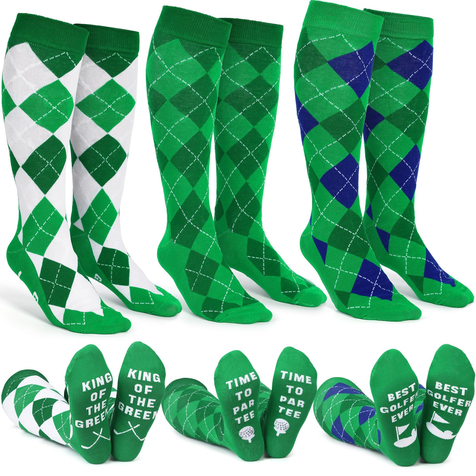 Bunnycool3 Pairs Knee High Argyle Golf Socks for Men Cotton Golf Socks for Tartan Trousers Father's Day Gift