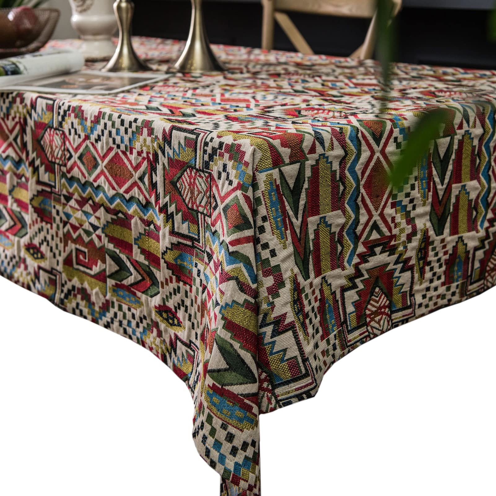Wytrzymały geometryczny obrus prostokątny design do wiejskiej kuchni stołu jadalnego lub salonu - 140 x 300 cm stylowy pokrowiec na stół do wyposażenia domu