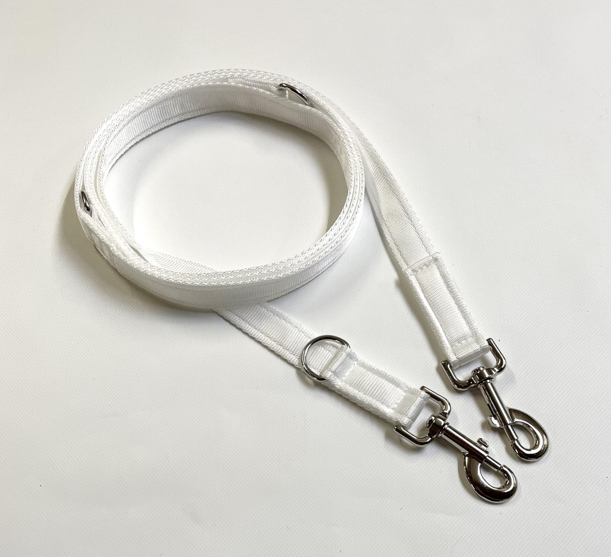 25mm Police Style Dog Training Leads Obedience Control Leash Multi-Functional Double Ended In Cushioned Webbing (White, 11ft (3.3m) Long) — image 1