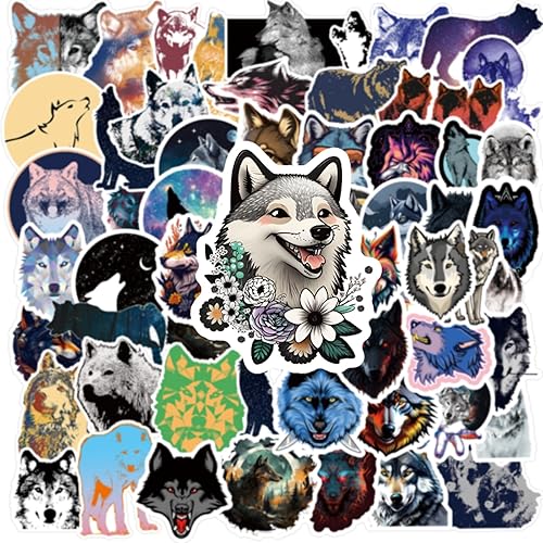 Miniatura 5 de Calcomanías de lobo  110 calcomanías de vinilo de lobo de animales para laptop, botella de agua, taza, bicicleta, equipaje, computadora, teléfono,