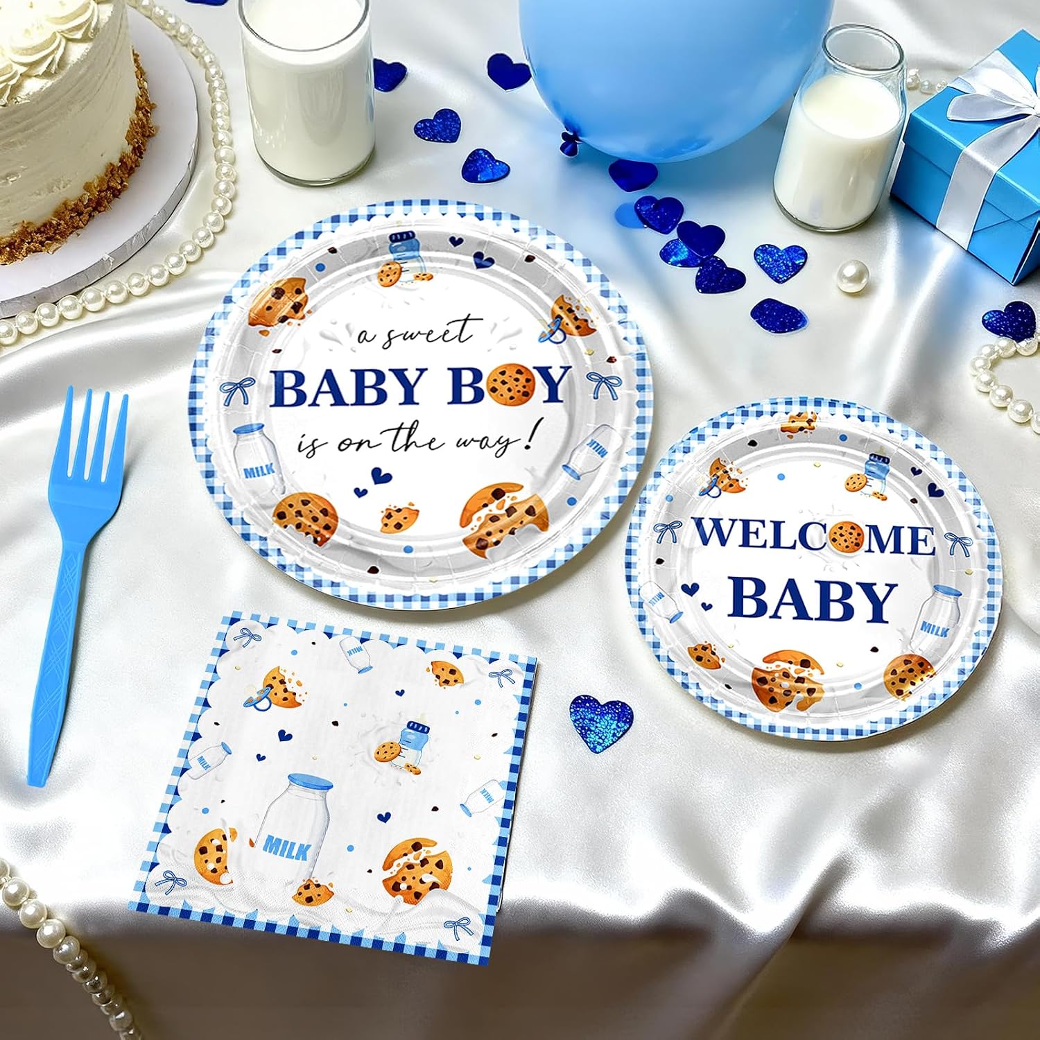 Avezano 96 pcs Milk Cookie Baby Shower Plates and Napkins Milk and Cookies Baby Shower Decorations A Sweet Baby Boy is on the Way Party Decorations Tableware for 24