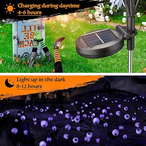Miniatura 3 de Flumy Decoraciones de Halloween al aire libre, paquete de 2 luces solares de jardín, luces solares de hadas, 16 luces LED impermeables para