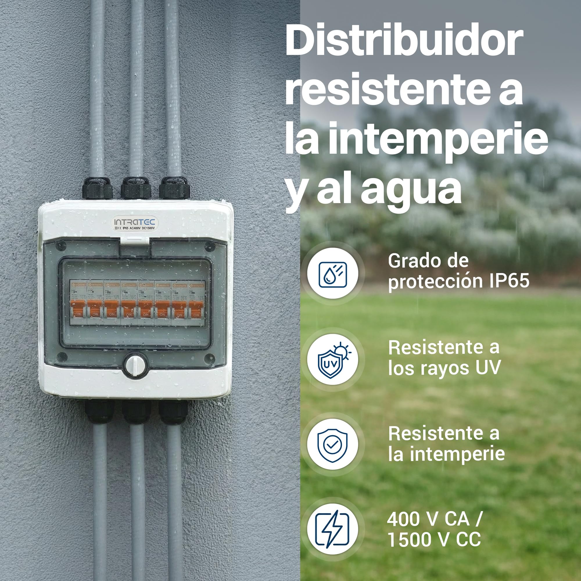 Intratec Caja de Distribución Superficie 1 Fila IP65 – Cuadro Eléctrico para 8 Módulos DIN – Caja de Subdistribución Estanca para Exterior Garaje – 400VAC 1500VDC, 202 x 201 x 120 mm - 10 Pack