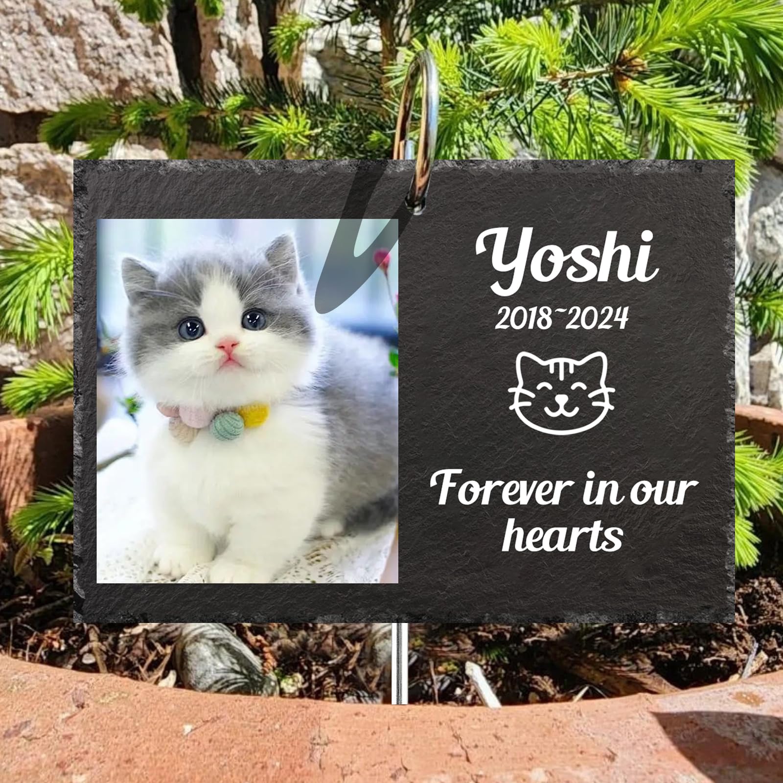 Dihope Personalised Dog Memorial Plaque with Hook Stake, Custom Name Pet Memorial Bereavement Gifts Natural Slate Grave Plaque Gifts for Loss of Dog Cat Pet (Rectangle-1)