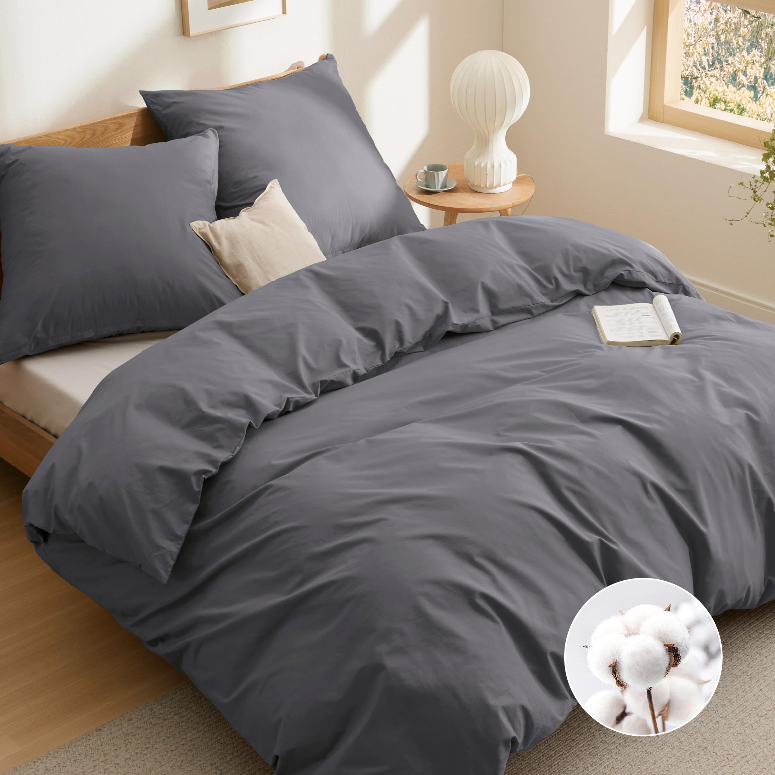 BEDSURE Bettwäsche Bettbezug Baumwolle Bettwäsche-Sets mit Kissenbezug, Duvet Cover mit Reißverschluss Einfarbig